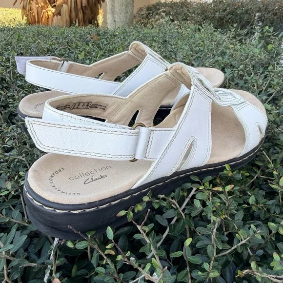 Clarks Leisa Skip White Leather Adjustable Sling back Sandals 10M - Picture 4 of 9